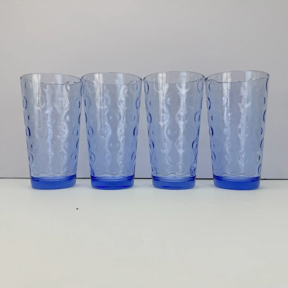 Set of 8 Blue Pasabahce Cirque Bubble Circle Ring Glasses High‎ Ball Barware